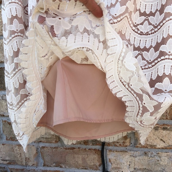 Eliza J Cotton Blend Puff 3/4 Sleeves Ivory Lace Nude Line Back Zipper Dress 10 - Picture 5 of 16